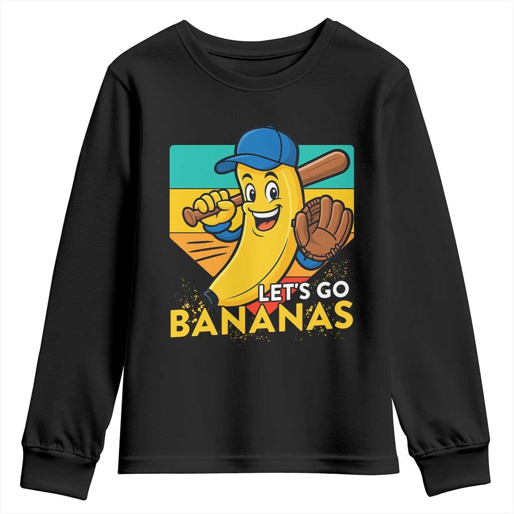 Lets Go Bananas Youth Sweatshirt Funny Banana Baseball Fruit Sports Gift TS12 Black Print Your Wear