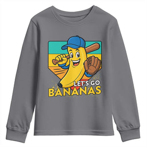 Lets Go Bananas Youth Sweatshirt Funny Banana Baseball Fruit Sports Gift TS12 Charcoal Print Your Wear