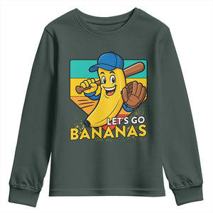 Lets Go Bananas Youth Sweatshirt Funny Banana Baseball Fruit Sports Gift TS12 Dark Forest Green Print Your Wear