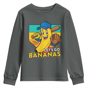 Lets Go Bananas Youth Sweatshirt Funny Banana Baseball Fruit Sports Gift TS12 Dark Heather Print Your Wear