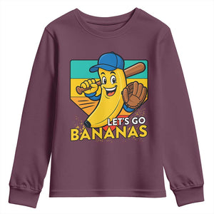 Lets Go Bananas Youth Sweatshirt Funny Banana Baseball Fruit Sports Gift TS12 Maroon Print Your Wear