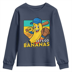 Lets Go Bananas Youth Sweatshirt Funny Banana Baseball Fruit Sports Gift TS12 Navy Print Your Wear