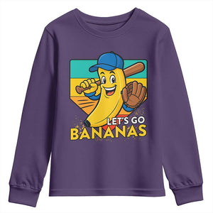 Lets Go Bananas Youth Sweatshirt Funny Banana Baseball Fruit Sports Gift TS12 Purple Print Your Wear