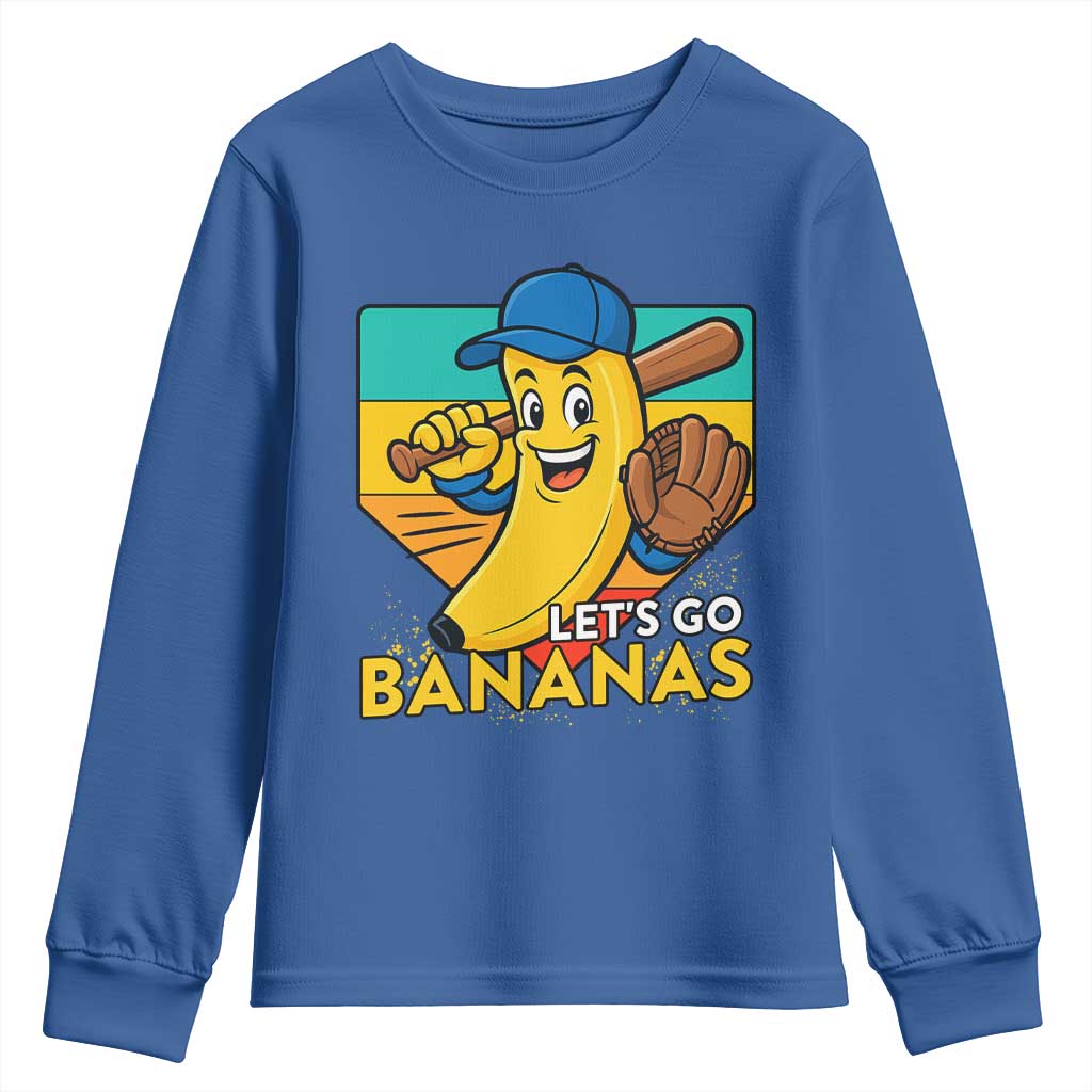 Lets Go Bananas Youth Sweatshirt Funny Banana Baseball Fruit Sports Gift TS12 Royal Blue Print Your Wear