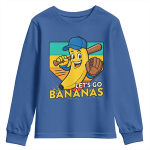 Lets Go Bananas Youth Sweatshirt Funny Banana Baseball Fruit Sports Gift TS12 Royal Blue Print Your Wear