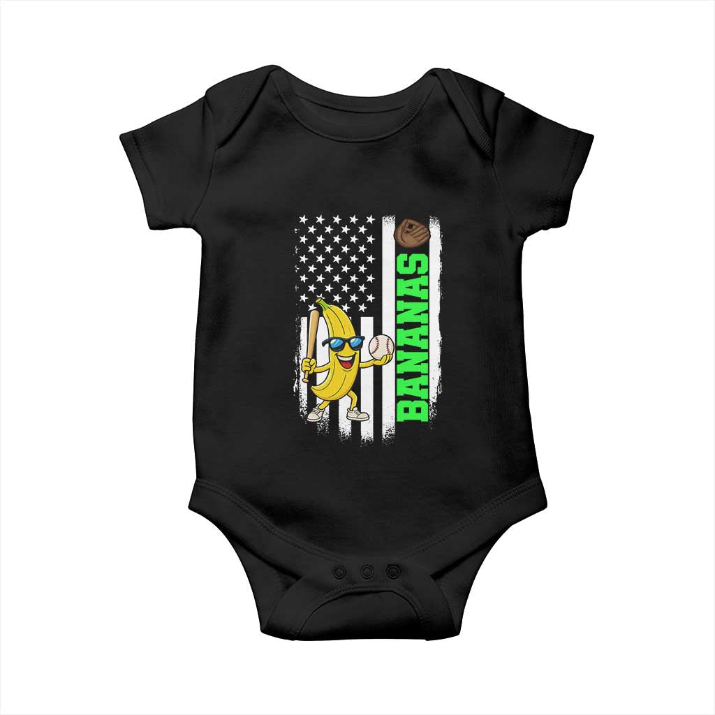 Banana Playing Baseball Lover Baby Onesie Retro American Flag TS12 Black Print Your Wear
