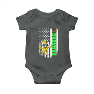 Banana Playing Baseball Lover Baby Onesie Retro American Flag TS12 Dark Heather Print Your Wear