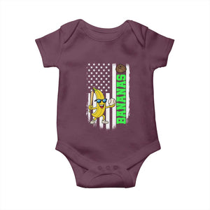 Banana Playing Baseball Lover Baby Onesie Retro American Flag TS12 Maroon Print Your Wear