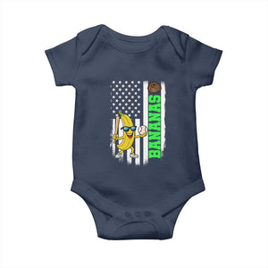 Banana Playing Baseball Lover Baby Onesie Retro American Flag TS12 Navy Print Your Wear