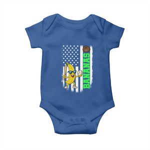 Banana Playing Baseball Lover Baby Onesie Retro American Flag TS12 Royal Blue Print Your Wear
