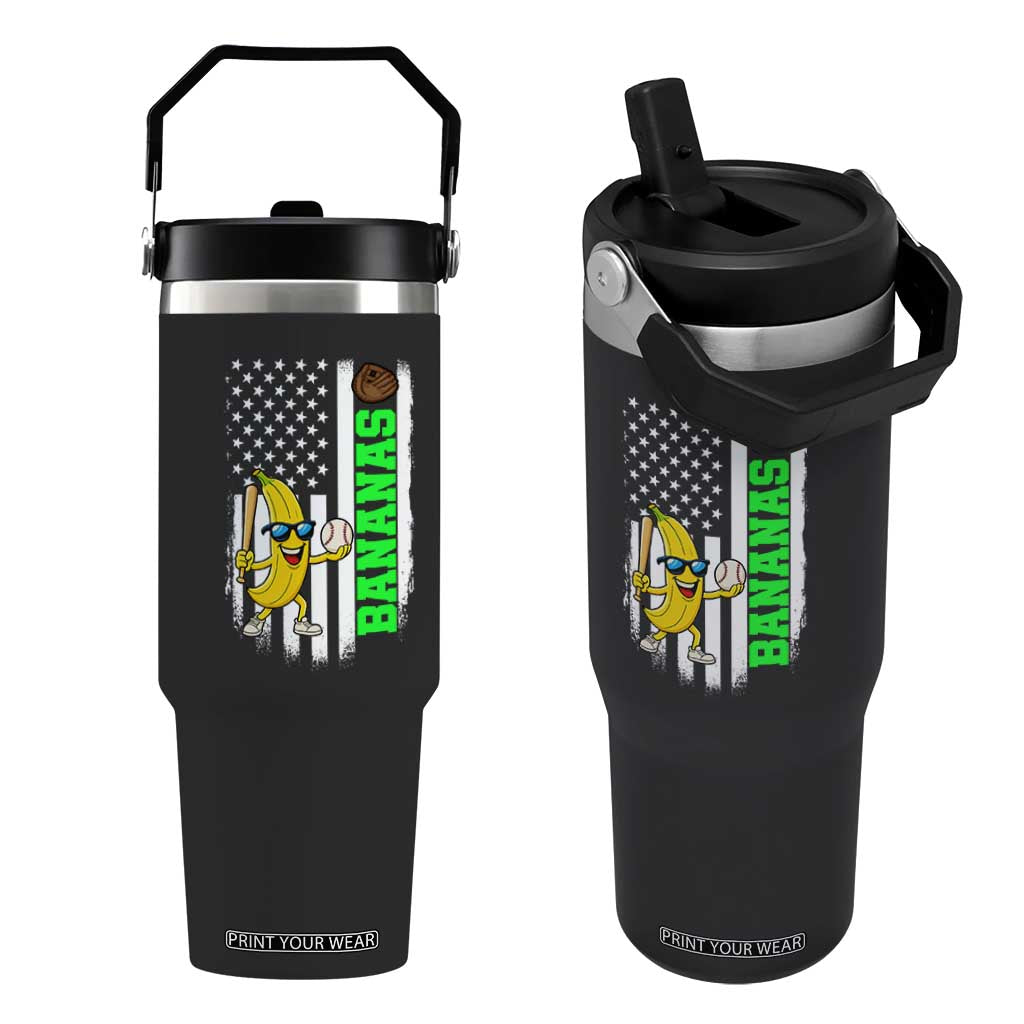 Banana Playing Baseball Lover Flip Straw Tumbler Retro American Flag TS12 One Size: 30 oz Black Print Your Wear