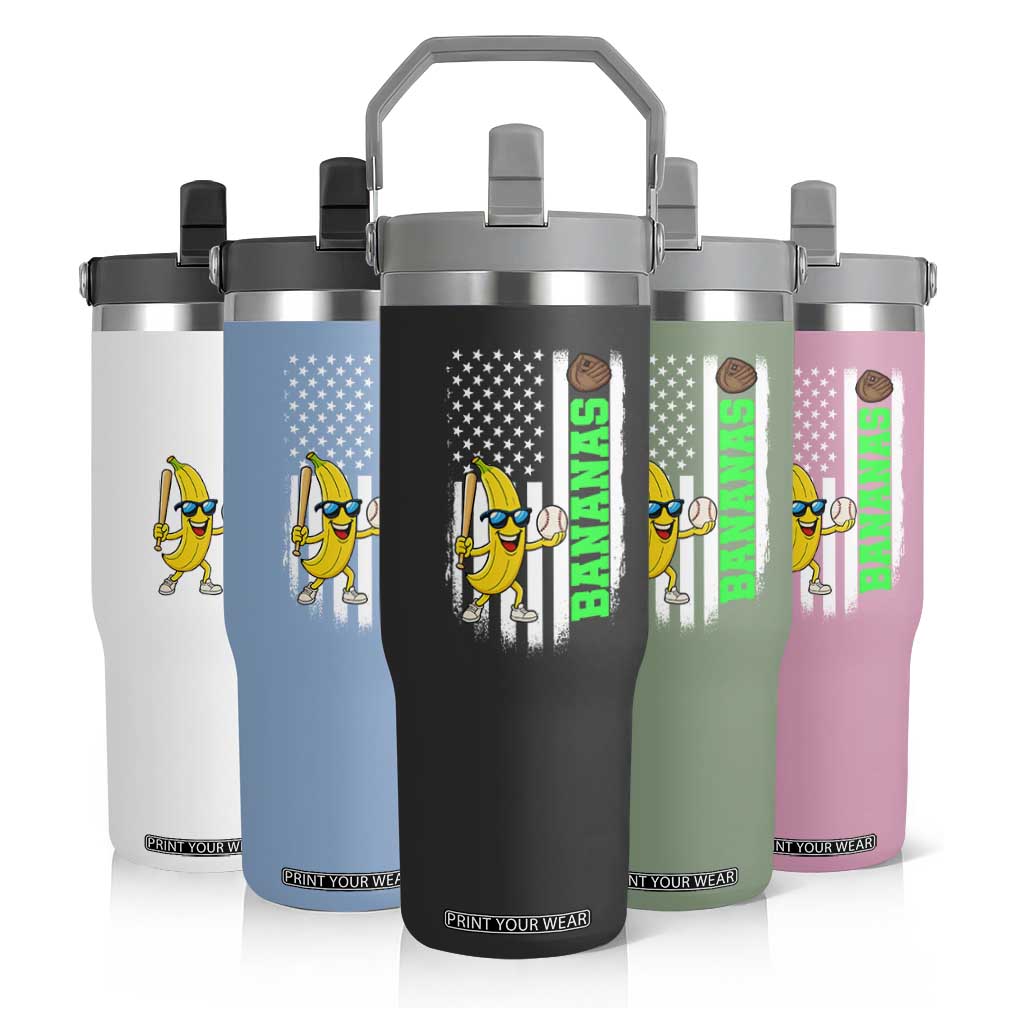 Banana Playing Baseball Lover Flip Straw Tumbler Retro American Flag TS12 Print Your Wear