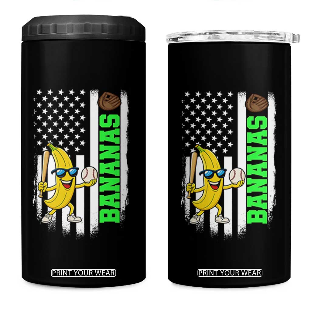 Banana Playing Baseball Lover 4 in 1 Can Cooler Tumbler Retro American Flag TS12 One Size: 16 oz Black Print Your Wear