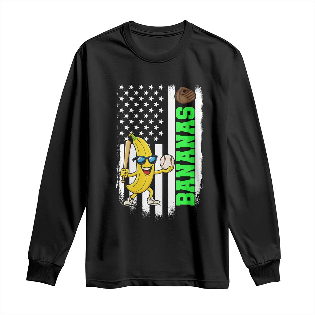 Banana Playing Baseball Lover Long Sleeve Shirt Retro American Flag TS12 Black Print Your Wear