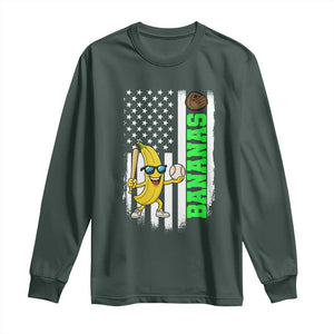 Banana Playing Baseball Lover Long Sleeve Shirt Retro American Flag TS12 Dark Forest Green Print Your Wear