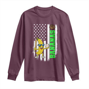 Banana Playing Baseball Lover Long Sleeve Shirt Retro American Flag TS12 Maroon Print Your Wear