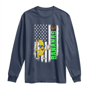 Banana Playing Baseball Lover Long Sleeve Shirt Retro American Flag TS12 Navy Print Your Wear
