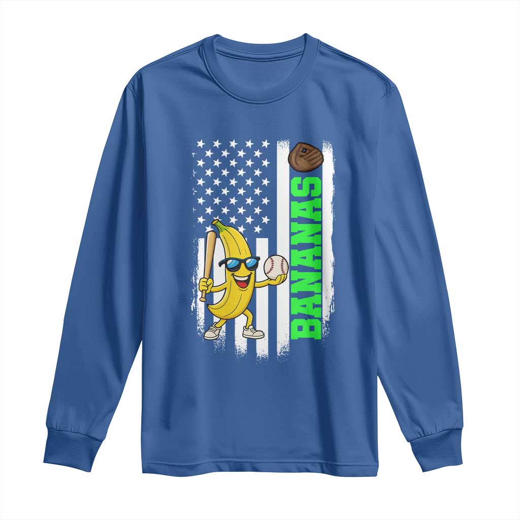 Banana Playing Baseball Lover Long Sleeve Shirt Retro American Flag TS12 Royal Blue Print Your Wear