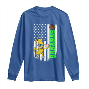Banana Playing Baseball Lover Long Sleeve Shirt Retro American Flag TS12 Royal Blue Print Your Wear