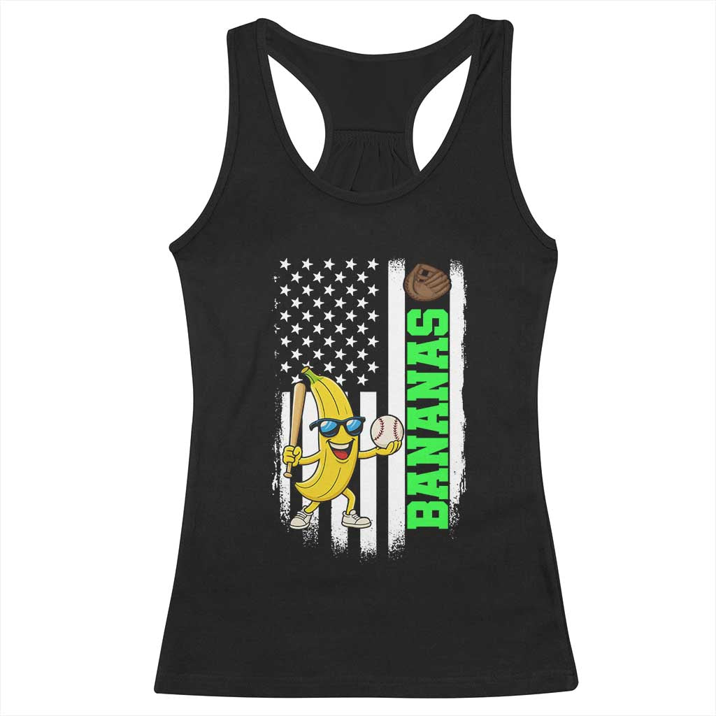 Banana Playing Baseball Lover Racerback Tank Top Retro American Flag TS12 Black Print Your Wear