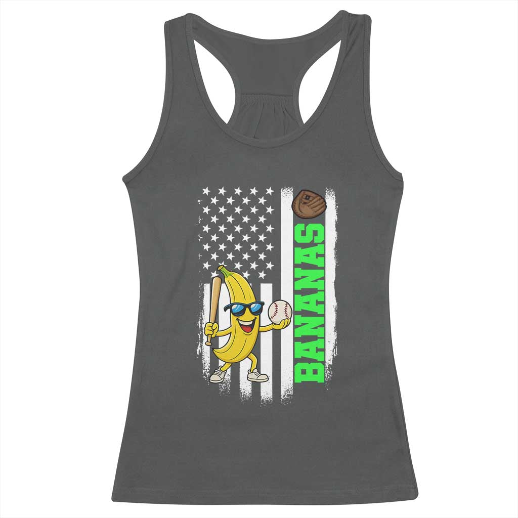 Banana Playing Baseball Lover Racerback Tank Top Retro American Flag TS12 Dark Heather Print Your Wear