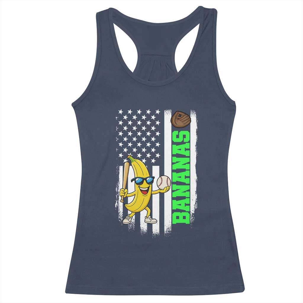 Banana Playing Baseball Lover Racerback Tank Top Retro American Flag TS12 Navy Print Your Wear