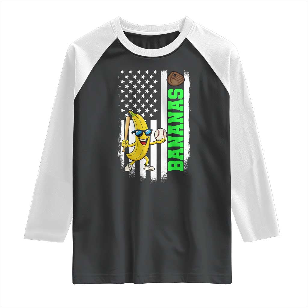 Banana Playing Baseball Lover Raglan Shirt Retro American Flag TS12 Black White Print Your Wear