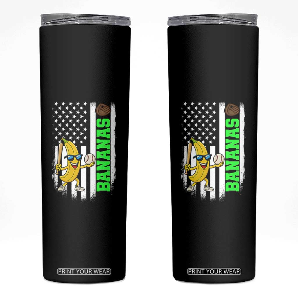 Banana Playing Baseball Lover Skinny Tumbler Retro American Flag TS12 Black Print Your Wear