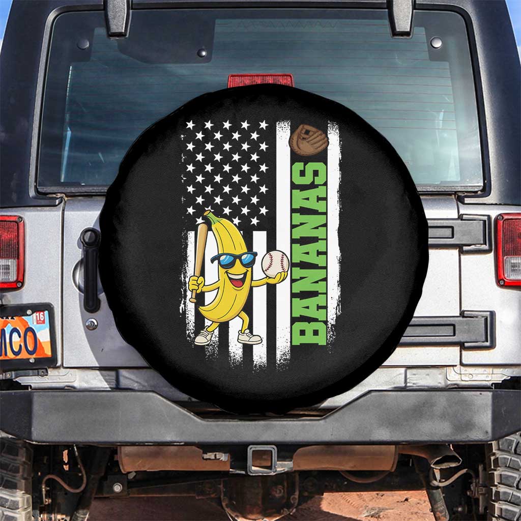 Banana Playing Baseball Lover Spare Tire Cover Retro American Flag TS12 No hole Black Print Your Wear