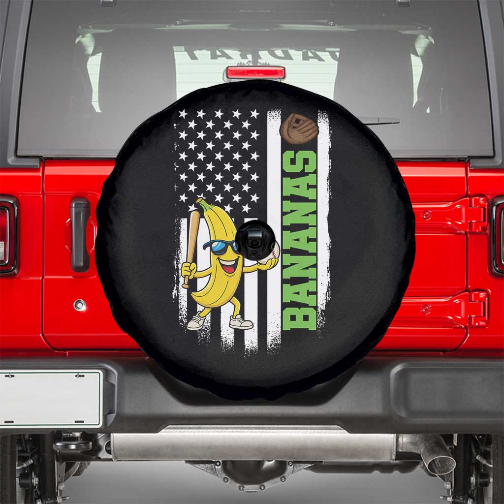 Banana Playing Baseball Lover Spare Tire Cover Retro American Flag TS12 Black Print Your Wear