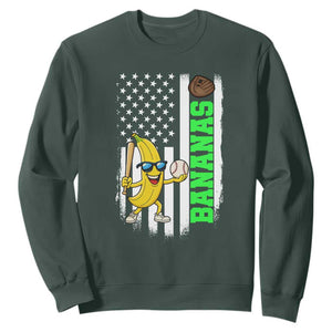 Banana Playing Baseball Lover Sweatshirt Retro American Flag TS12 Dark Forest Green Print Your Wear