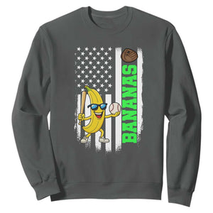 Banana Playing Baseball Lover Sweatshirt Retro American Flag TS12 Dark Heather Print Your Wear