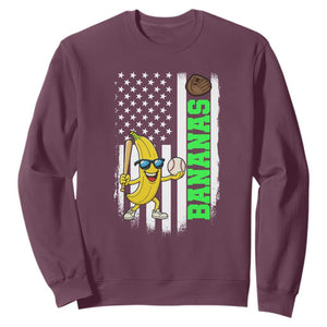 Banana Playing Baseball Lover Sweatshirt Retro American Flag TS12 Maroon Print Your Wear