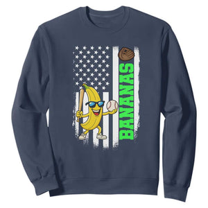 Banana Playing Baseball Lover Sweatshirt Retro American Flag TS12 Navy Print Your Wear
