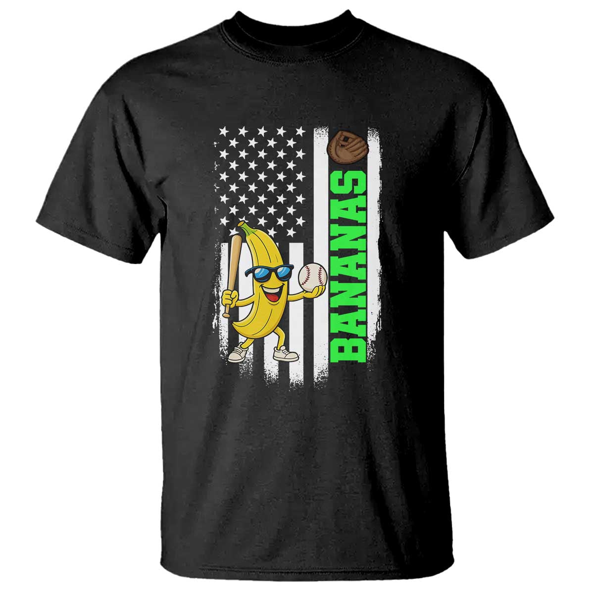 Banana Playing Baseball Lover T Shirt Retro American Flag TS12 Black Print Your Wear