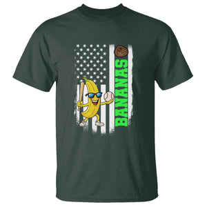Banana Playing Baseball Lover T Shirt Retro American Flag TS12 Dark Forest Green Print Your Wear