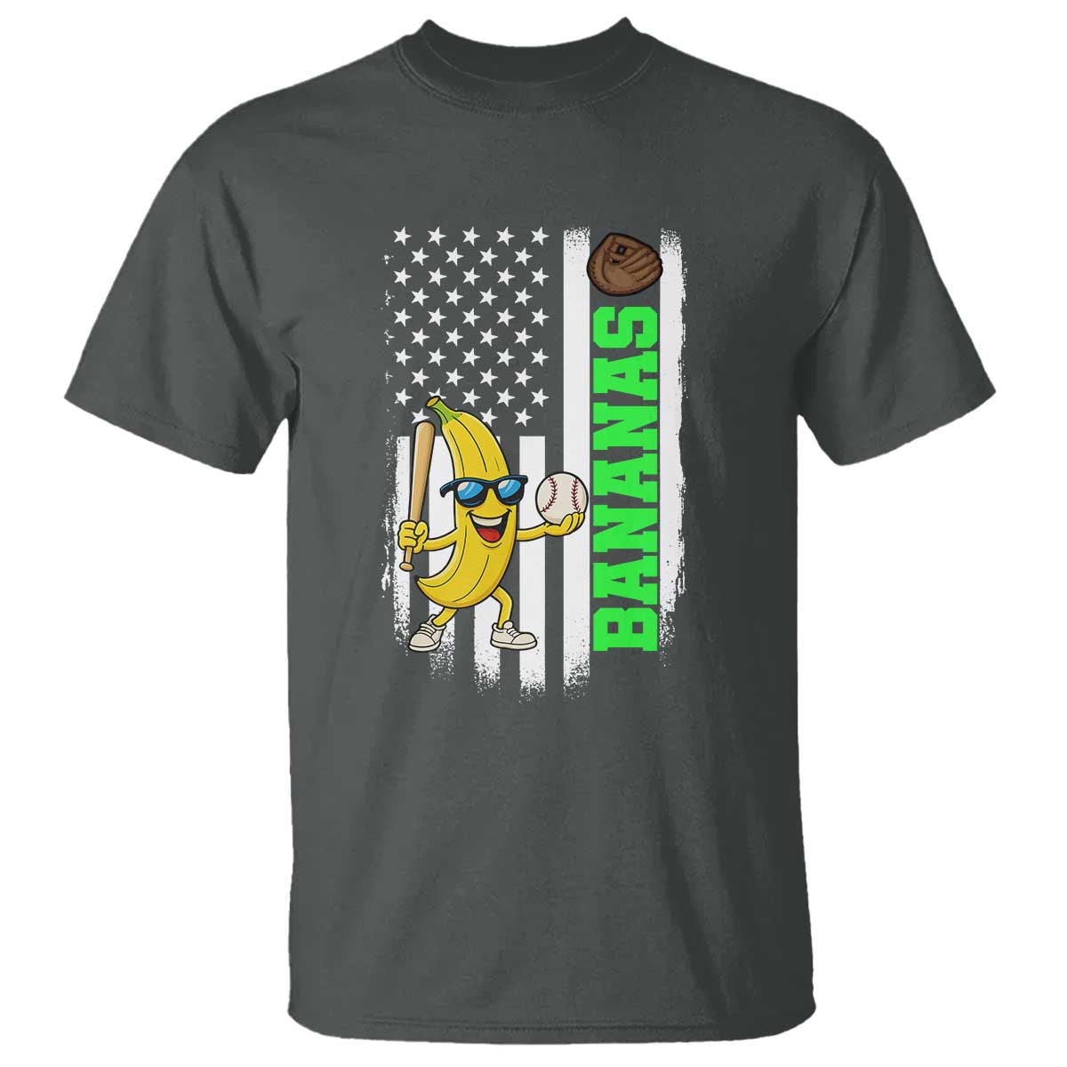 Banana Playing Baseball Lover T Shirt Retro American Flag TS12 Dark Heather Print Your Wear