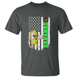 Banana Playing Baseball Lover T Shirt Retro American Flag TS12 Dark Heather Print Your Wear