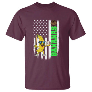 Banana Playing Baseball Lover T Shirt Retro American Flag TS12 Maroon Print Your Wear