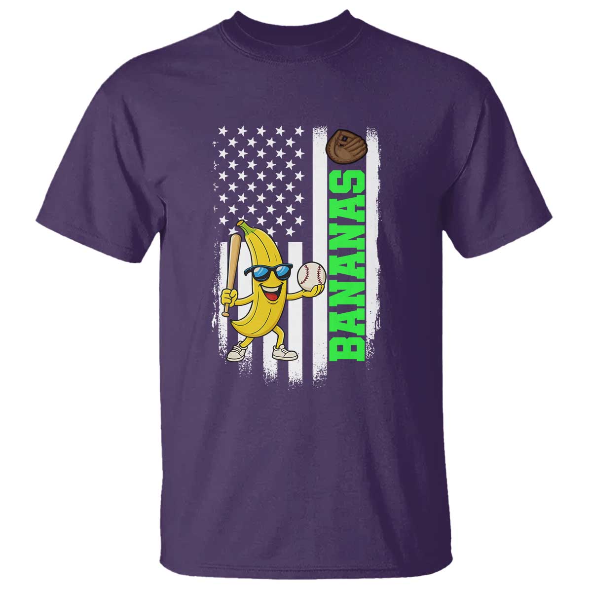 Banana Playing Baseball Lover T Shirt Retro American Flag TS12 Purple Print Your Wear