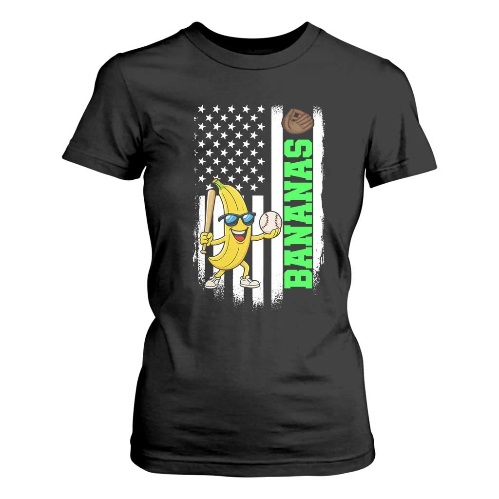 Banana Playing Baseball Lover T Shirt For Women Retro American Flag TS12 Black Print Your Wear