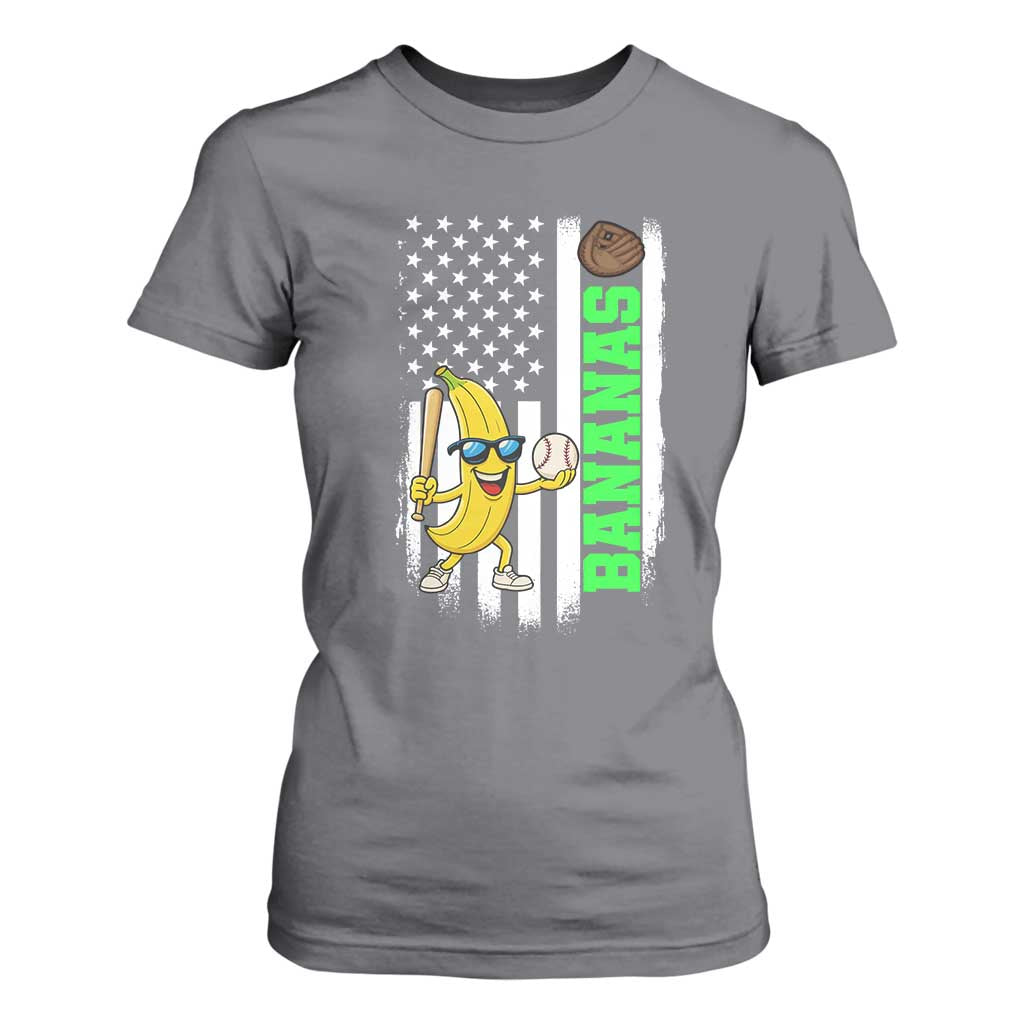 Banana Playing Baseball Lover T Shirt For Women Retro American Flag TS12 Charcoal Print Your Wear