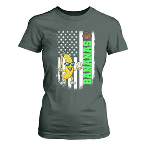 Banana Playing Baseball Lover T Shirt For Women Retro American Flag TS12 Dark Forest Green Print Your Wear