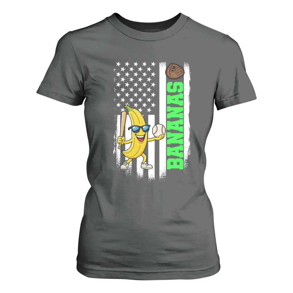Banana Playing Baseball Lover T Shirt For Women Retro American Flag TS12 Dark Heather Print Your Wear