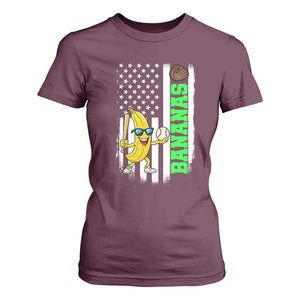 Banana Playing Baseball Lover T Shirt For Women Retro American Flag TS12 Maroon Print Your Wear