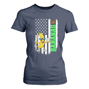 Banana Playing Baseball Lover T Shirt For Women Retro American Flag TS12 Navy Print Your Wear