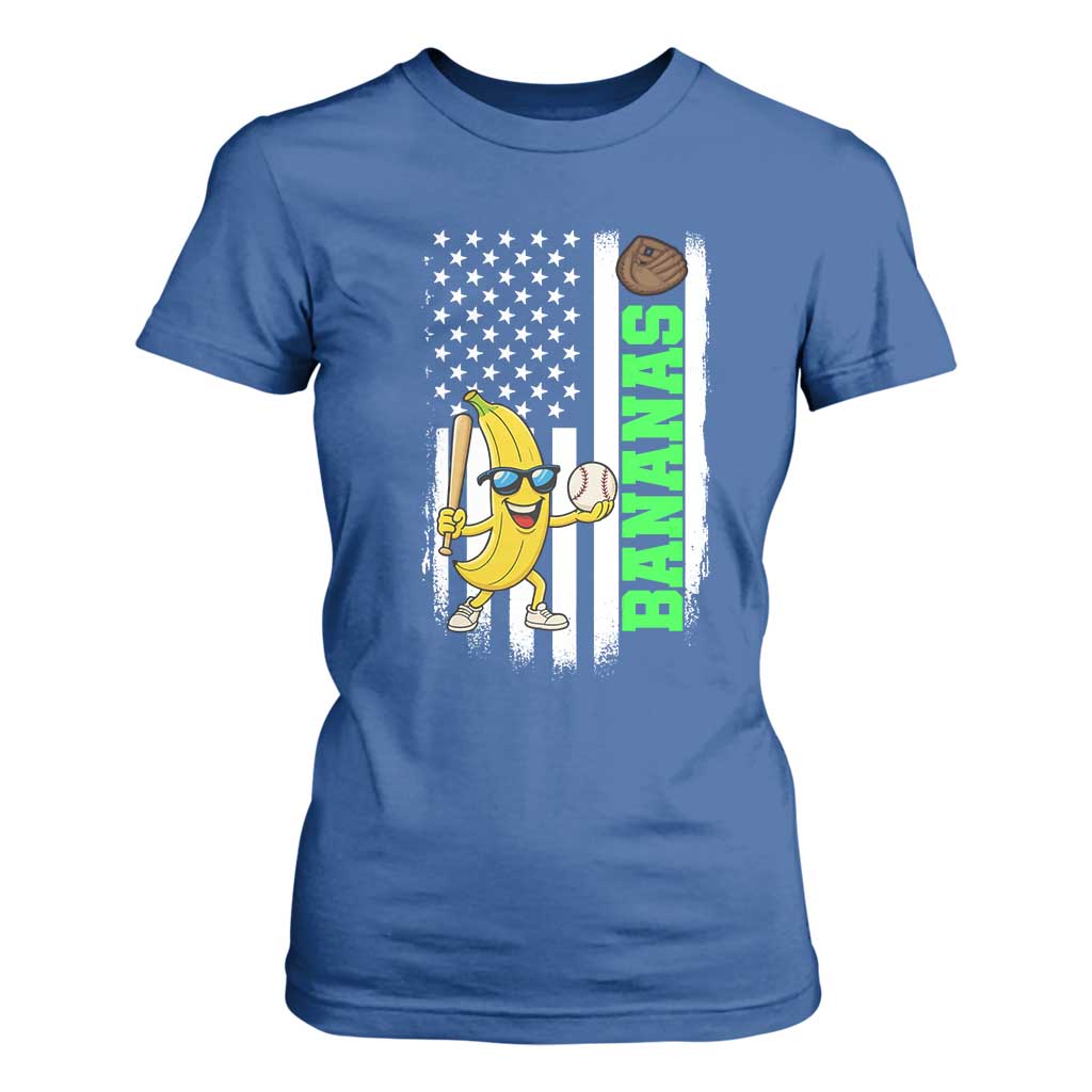 Banana Playing Baseball Lover T Shirt For Women Retro American Flag TS12 Royal Blue Print Your Wear