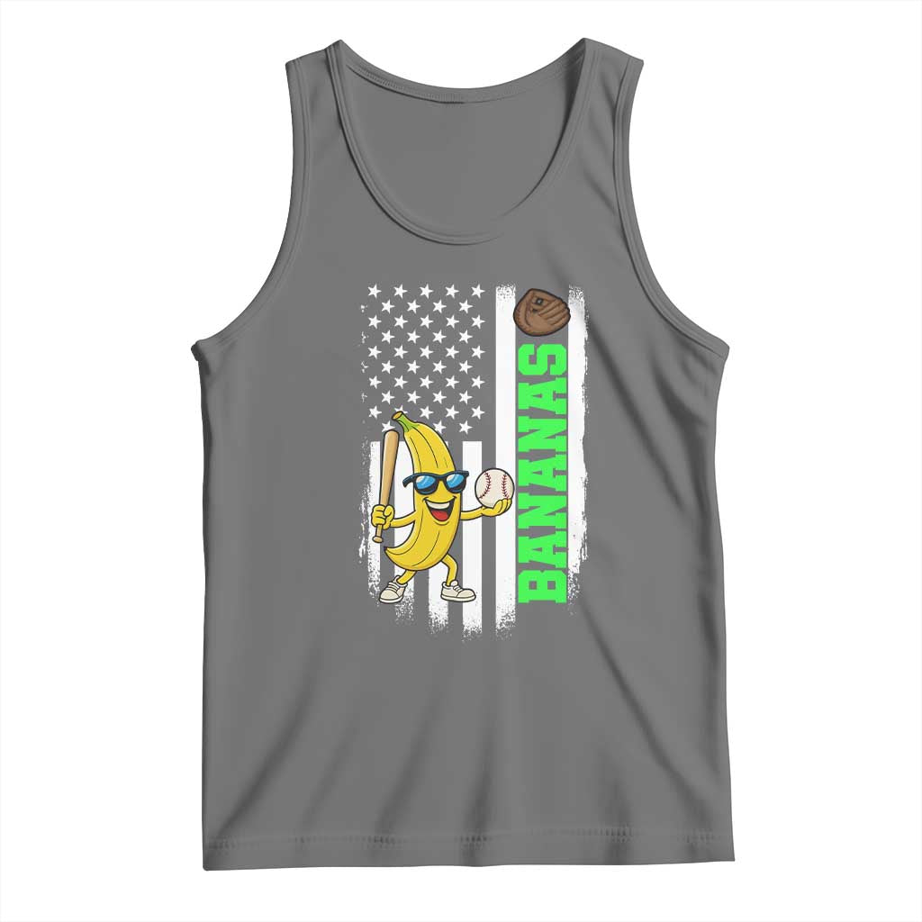 Banana Playing Baseball Lover Tank Top Retro American Flag TS12 Black Heather Print Your Wear