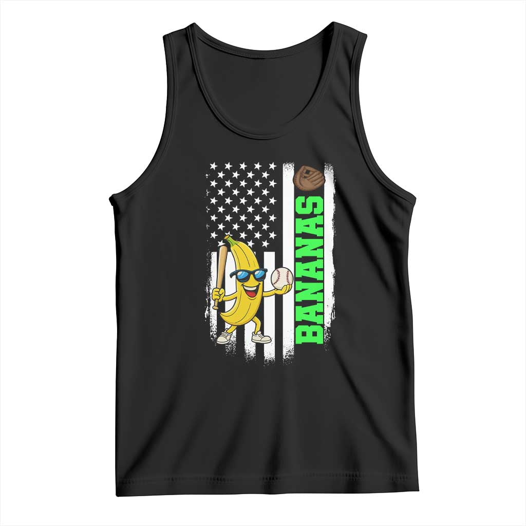 Banana Playing Baseball Lover Tank Top Retro American Flag TS12 Black Print Your Wear