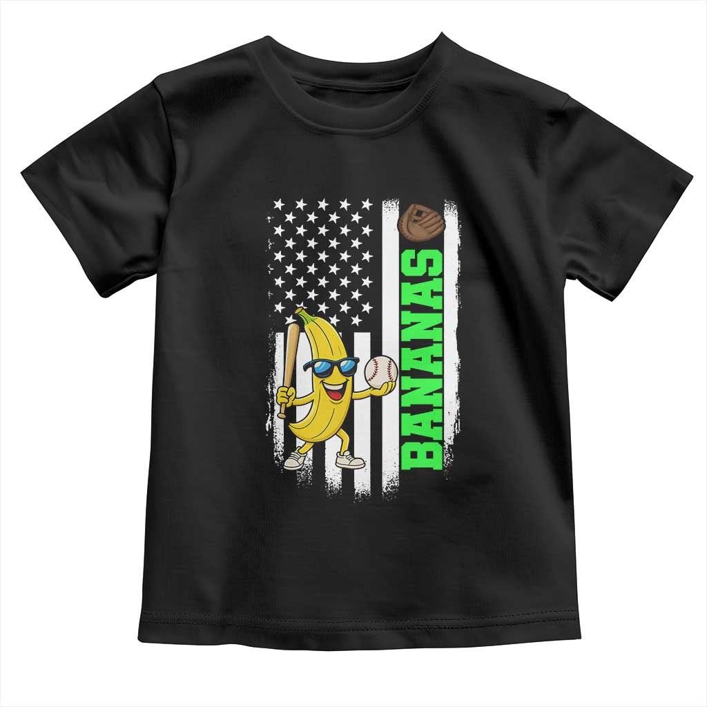 Banana Playing Baseball Lover Toddler T Shirt Retro American Flag TS12 Black Print Your Wear